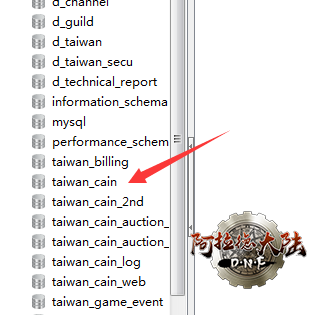 找到taiwan_cain数据库